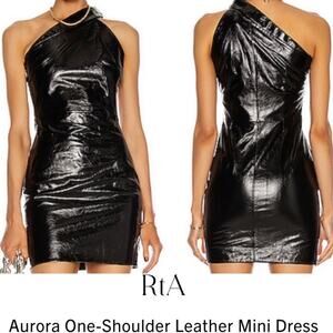 RtA $895 Aurora One-Shoulder Leather Mini Dress sz 2 NWOT